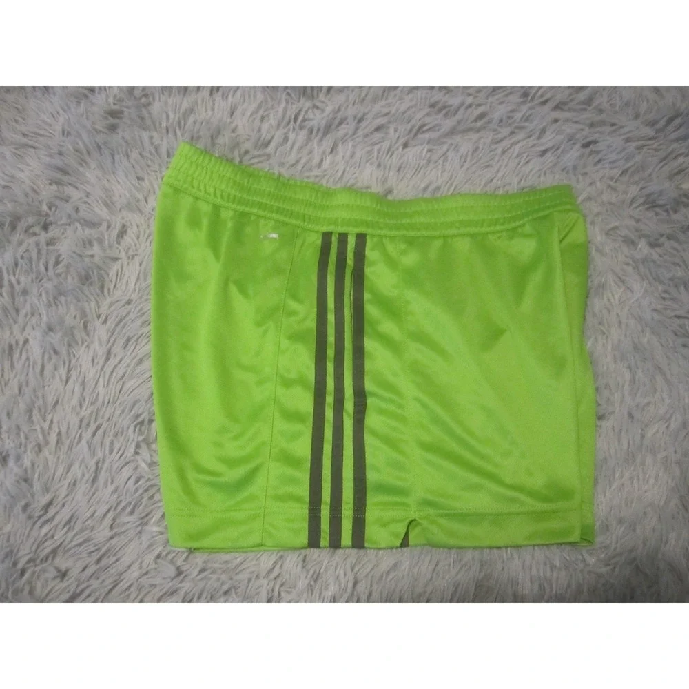 Adidas Shorts Mens Large Green 3 Stripe Athletic Running Training Mesh Gym